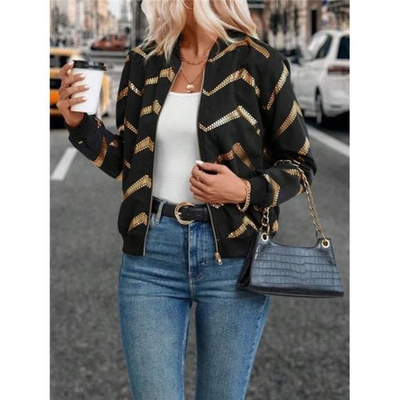 Chevron Zip Up Bomber Jacket - Picture 5 of 6